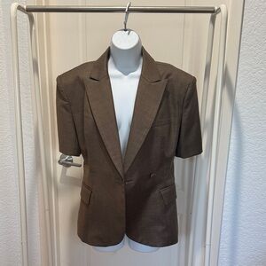 Classic Brown short sleeve Blazer for women with shoulder pad small